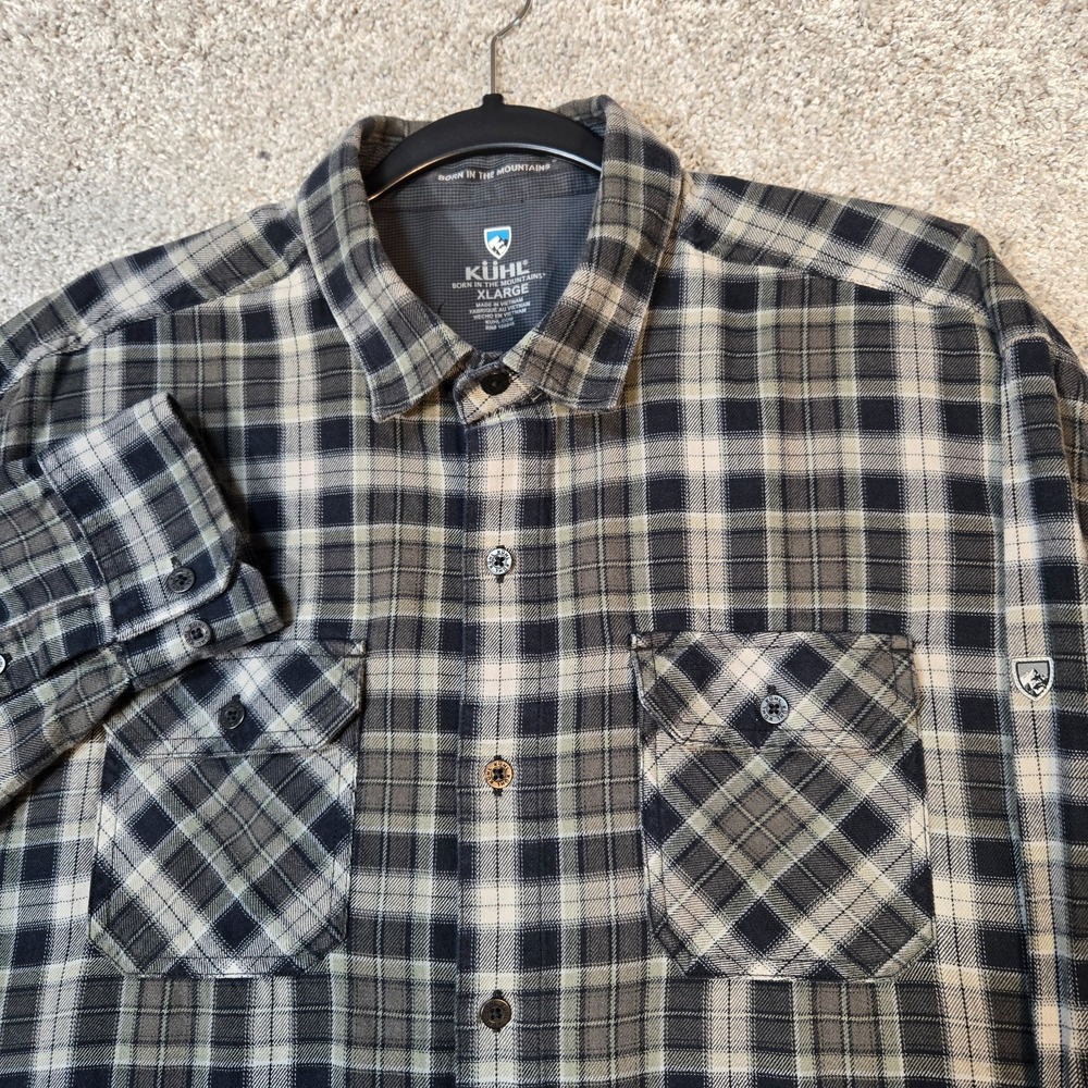 Kuhl Dillinger Flannel Shirt Men's XL Gray Plaid Hiking Outdoors